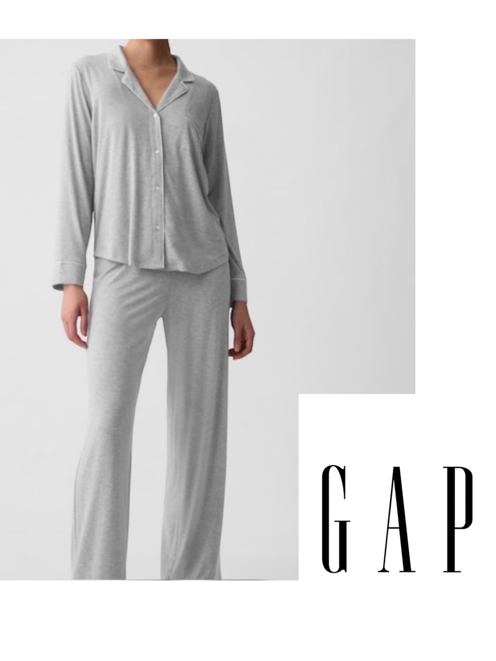 GAP Softest Modal Pajama Set XL Gray Button Front Lounge Set NWT
